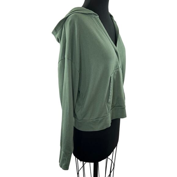Sweaty Betty Green Hoodie V-Neck Long Sleeve Fleece Pullover Size L Large - Picture 4 of 10